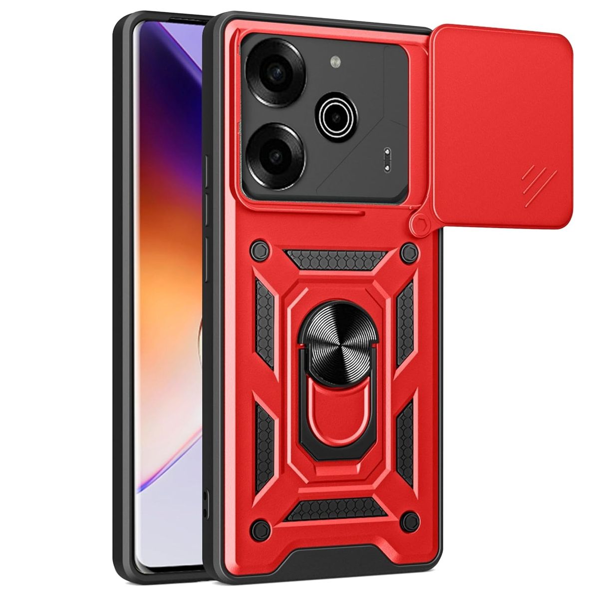 GENERICO - Funda Case Protector De Cámara Slider Compatible Tecno Pova 6 Rojo