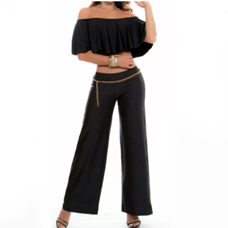 VIA7 - conjunto de pantalon licrado bota recta y blusa estraple boleros
