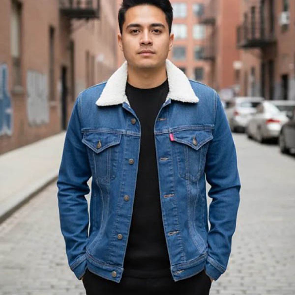 MODA EN CIRCUITO - Chaqueta de Jean para Hombre Azul  Forrada en Ovejero Blanco