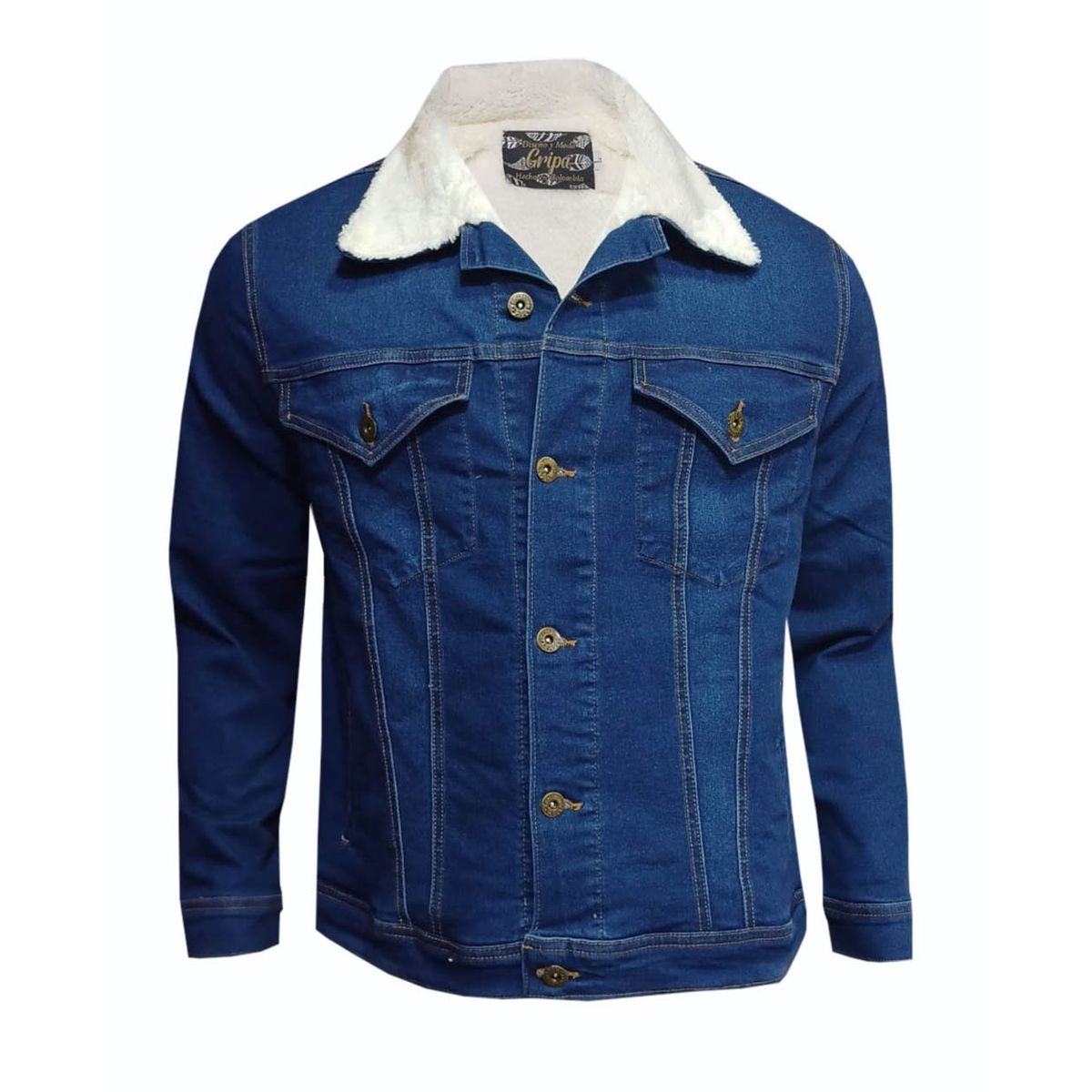 MODA EN CIRCUITO - Chaqueta de Jean para Hombre Azul  Forrada en Ovejero Blanco