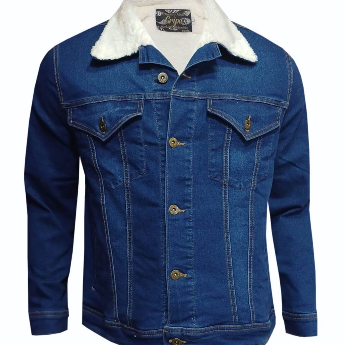 MODA EN CIRCUITO - Chaqueta de Jean para Hombre Azul  Forrada en Ovejero Blanco