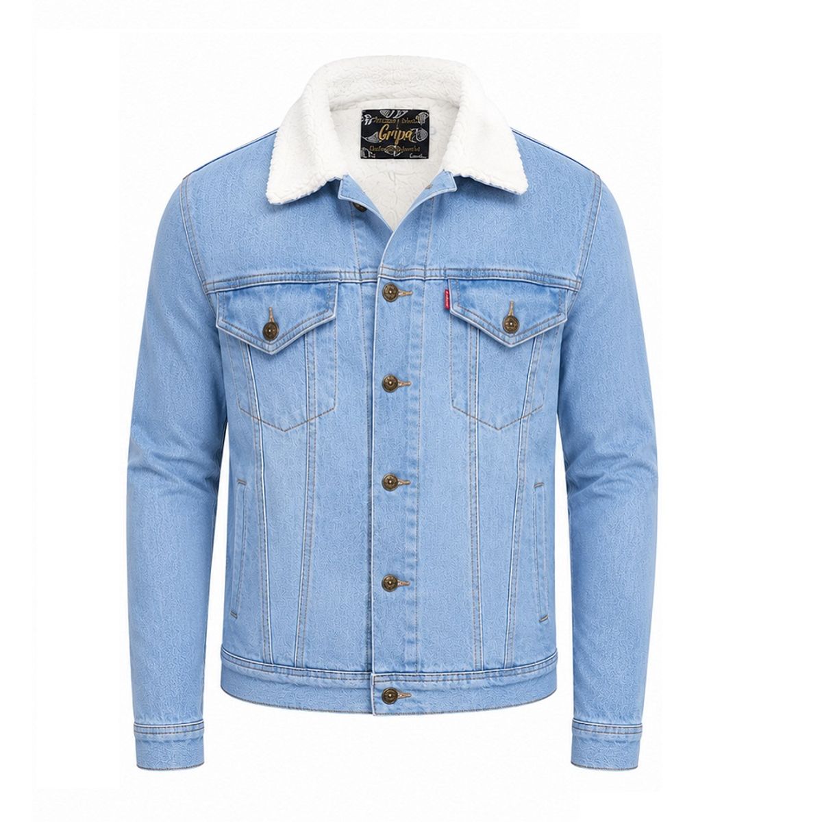 MODA EN CIRCUITO - Chaqueta de Jean para Hombre Azul Hielo, Forrada en Ovejero