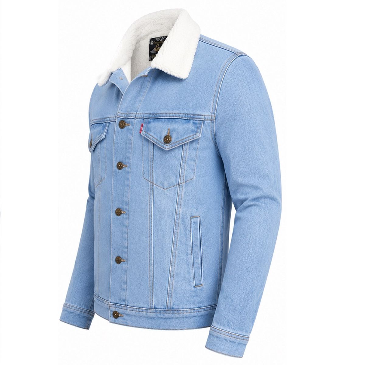 MODA EN CIRCUITO - Chaqueta de Jean para Hombre Azul Hielo, Forrada en Ovejero