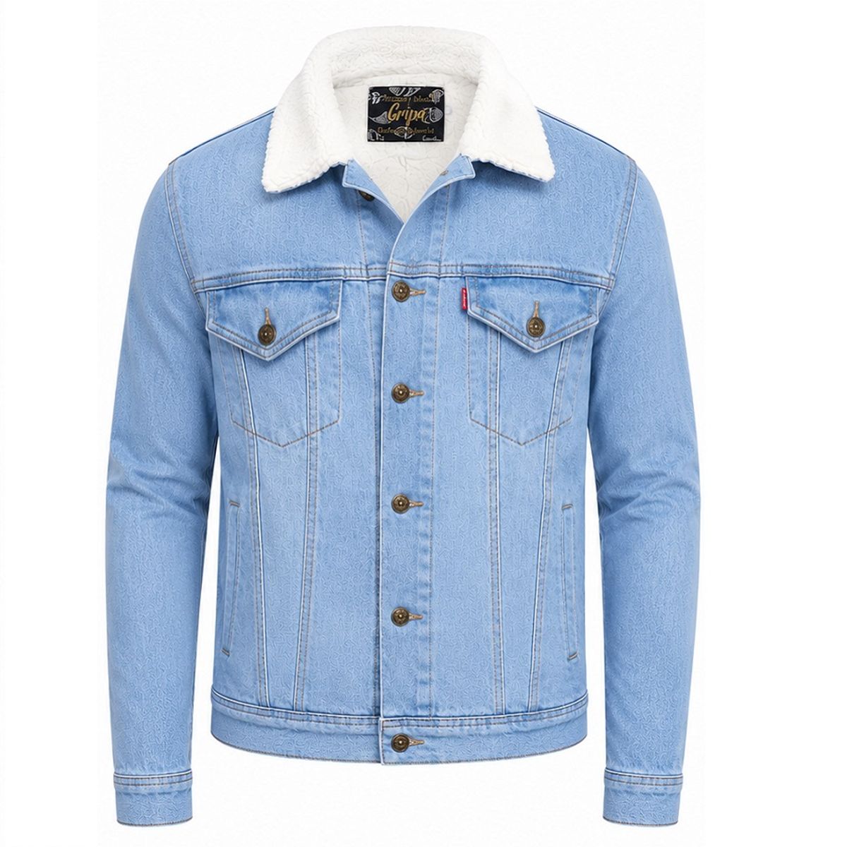 MODA EN CIRCUITO - Chaqueta de Jean para Hombre Azul Hielo, Forrada en Ovejero