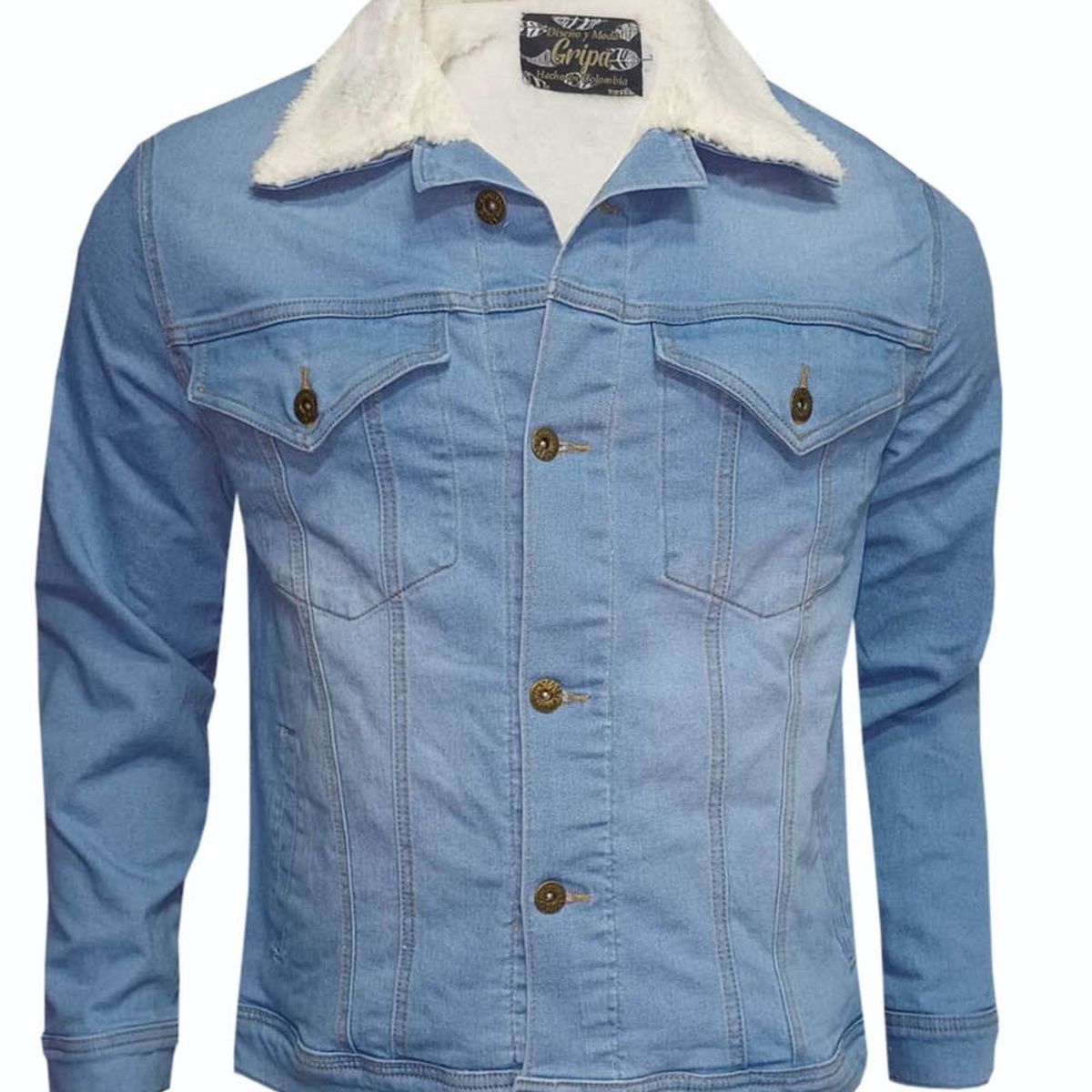 MODA EN CIRCUITO - Chaqueta de Jean para Hombre Azul Hielo forrada en ovejero