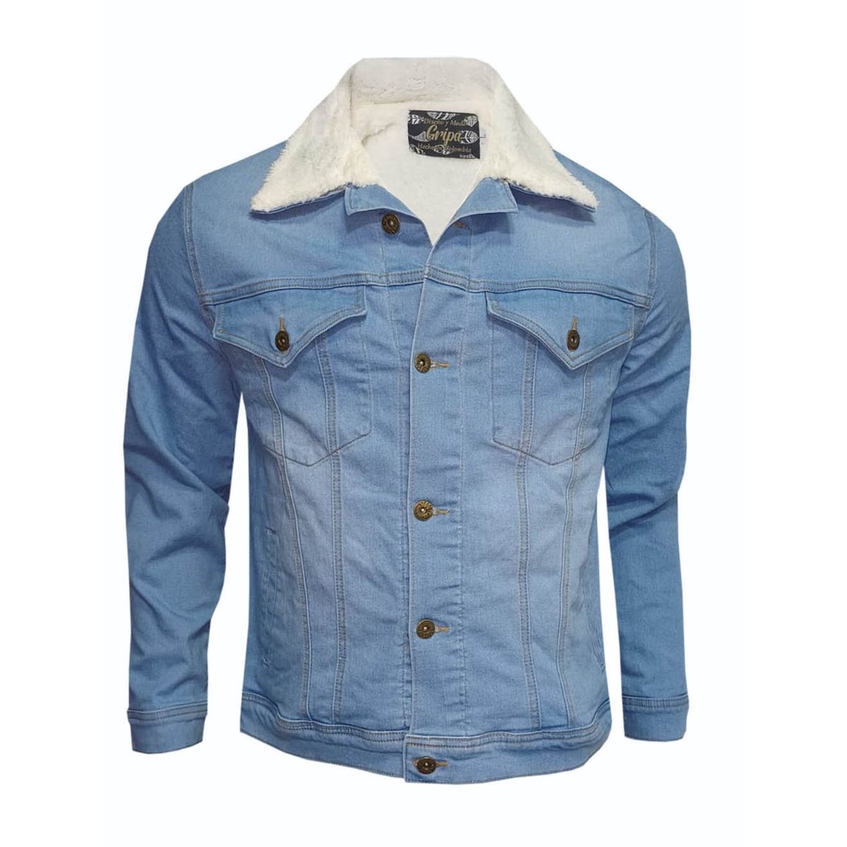 MODA EN CIRCUITO - Chaqueta de Jean para Hombre Azul Hielo forrada en ovejero