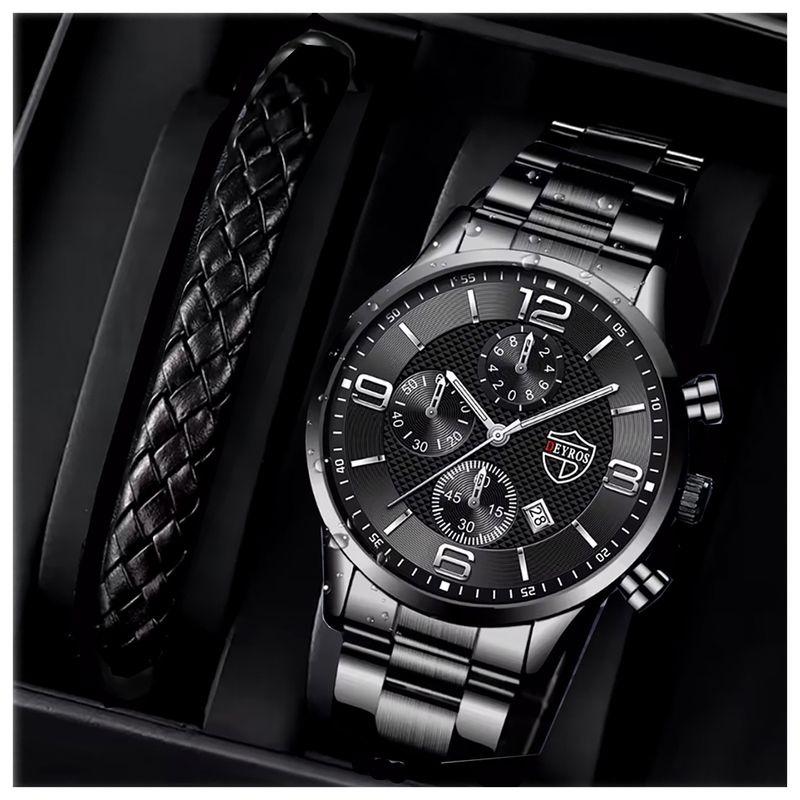 GENERICO - Reloj de Cuarzo Acero Inoxidable Reloj Luminoso + Pulsera - Negro