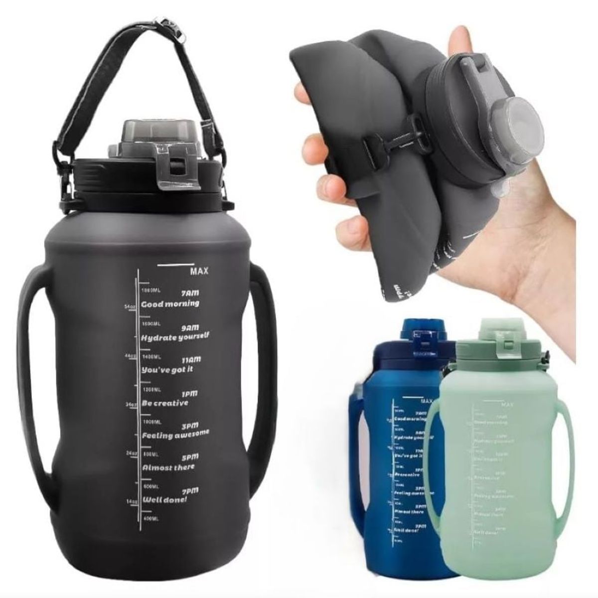 ZHOPI CO - Botella Agua 2 Litros Botilito Silicona Plegable Hidratacion