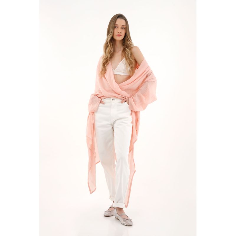 TOPMARK - Camisa larga con escote en V rosada para mujer