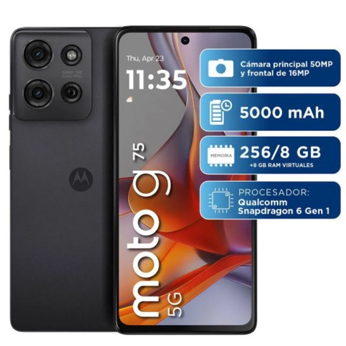 MOTOROLA - Celular Motorola Moto G75 256GB-8GB RAM- Cámara 50 MP -16MP- Pantalla 6,8 - 5G - Gris