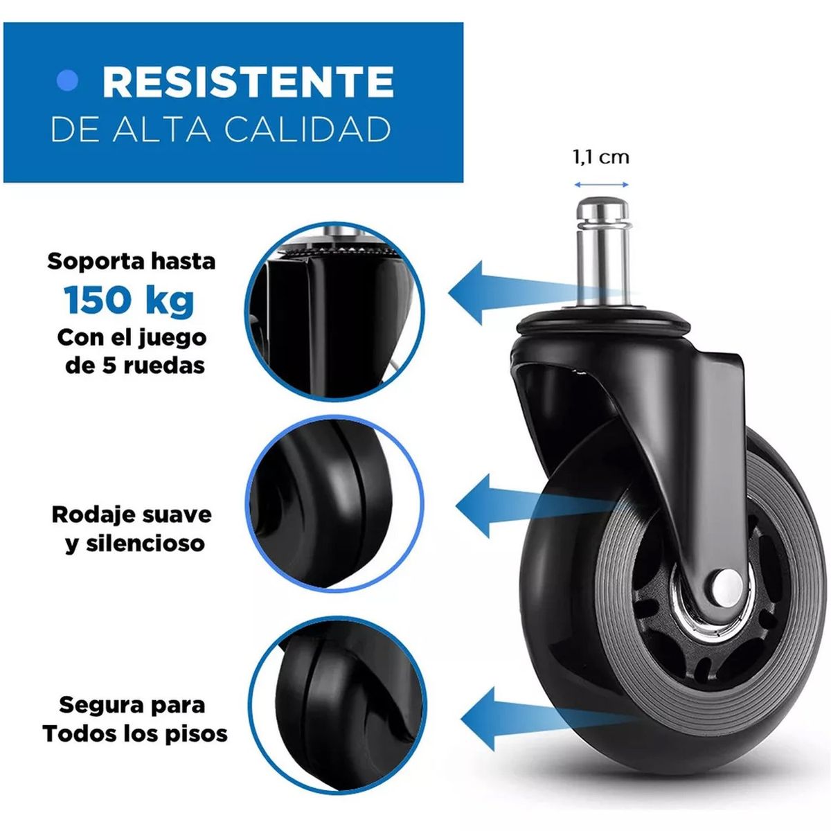 ONE PIXEL - Ruedas Silla Escritorio Tipo Roller Gamer Set X5 Universales