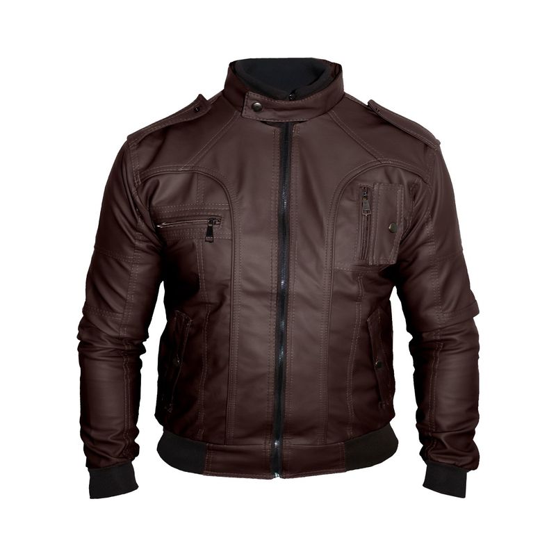 SYK - Chaqueta para hombre hecha en cuerotex diseño moderno color cafe