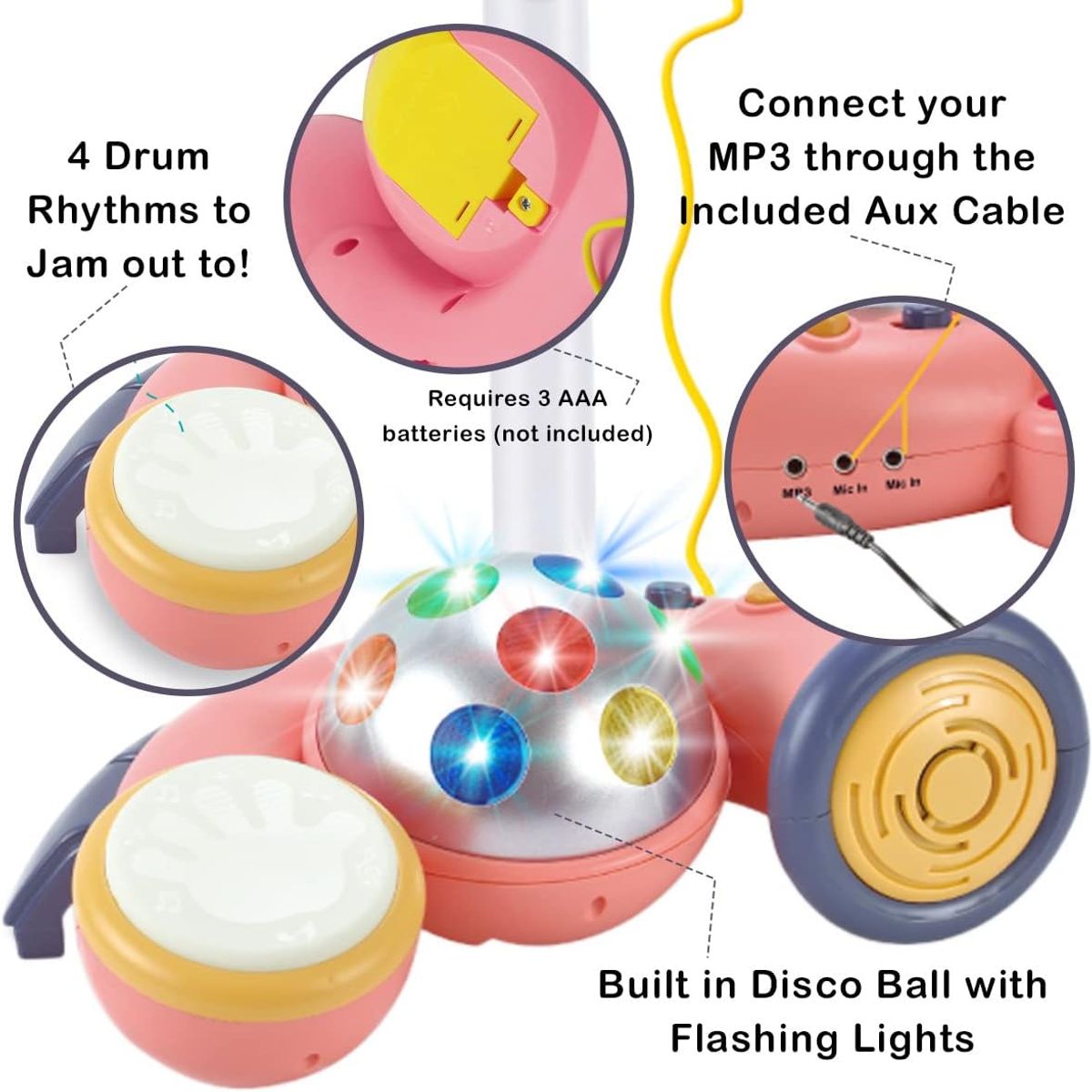 MARKET TOYS - Micrófono Infantil Karaoke Con Base Mp3 Conector Celular