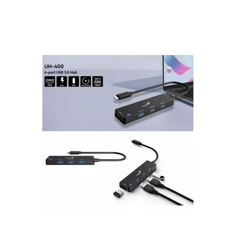 GENIUS - Hub Usb 3.0 Genius Uh-400 De 4 Puertos Color Negro