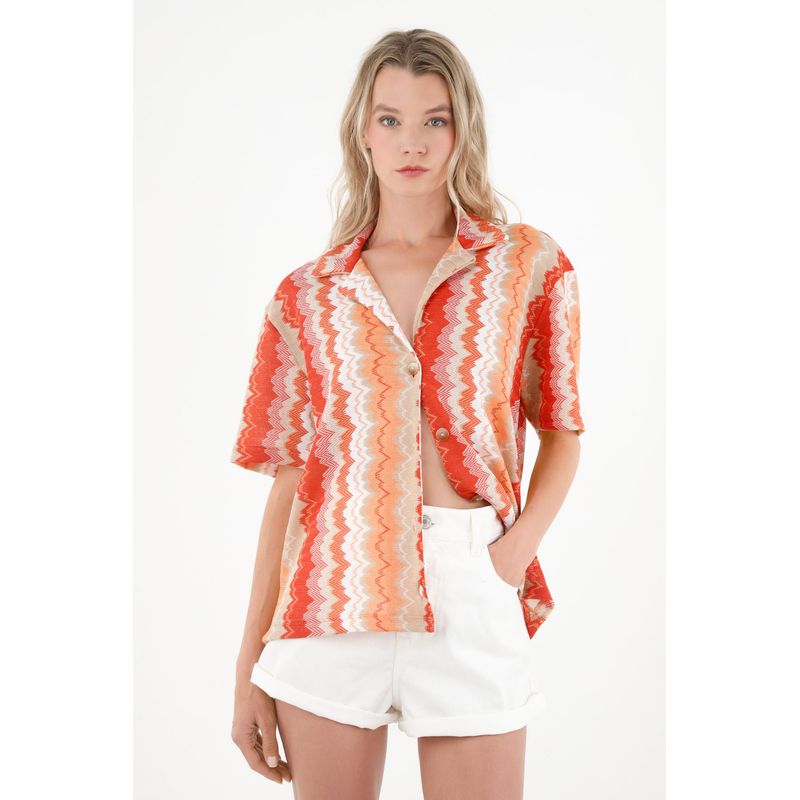 TENNIS - Camisa tipo bowling estampada para mujer