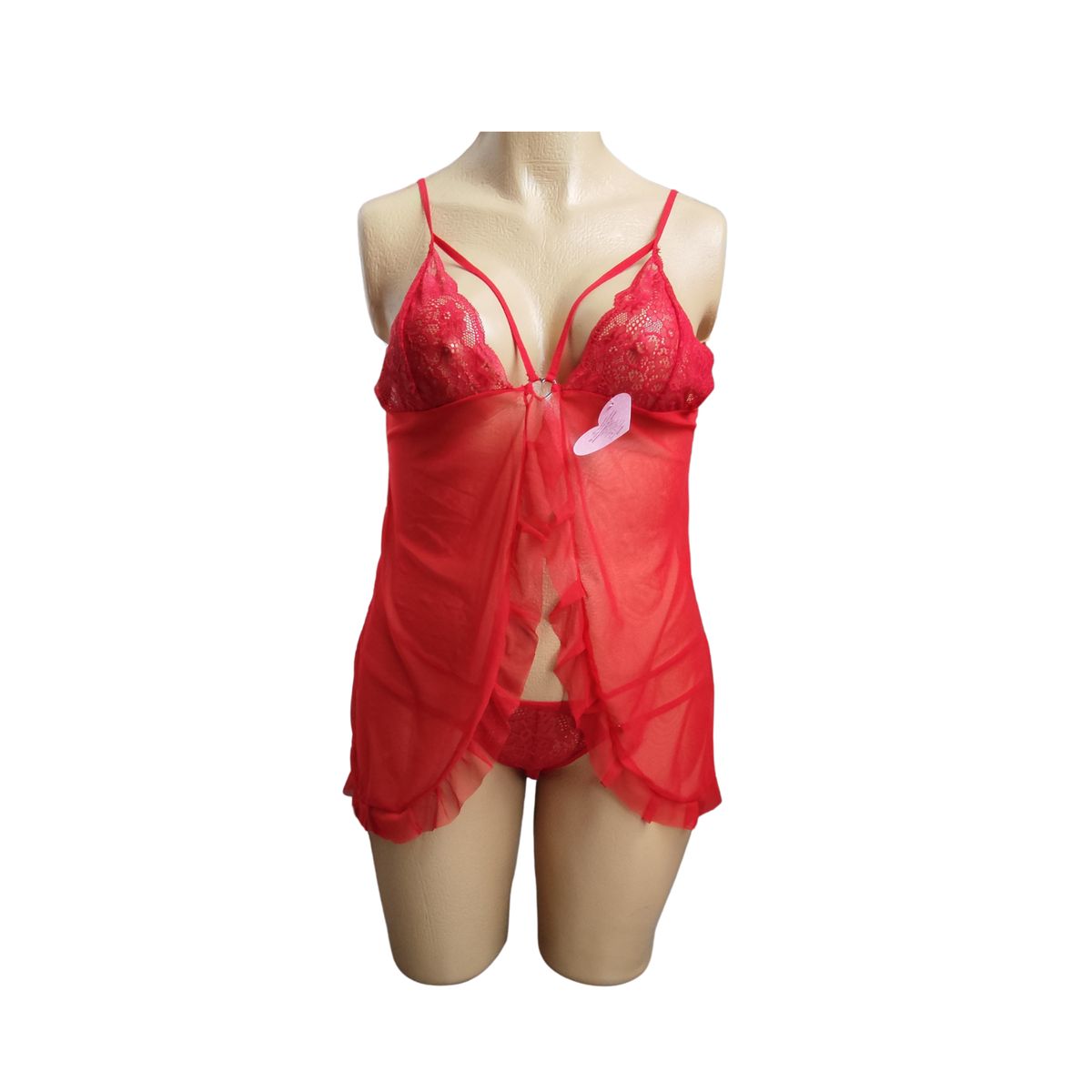 GENERICO - Baby Doll con Tanga Hilo Rojo en encaje XXL Curvy Sensual