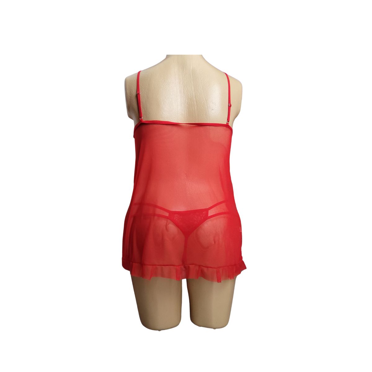 GENERICO - Baby Doll con Tanga Hilo Rojo en encaje XXL Curvy Sensual