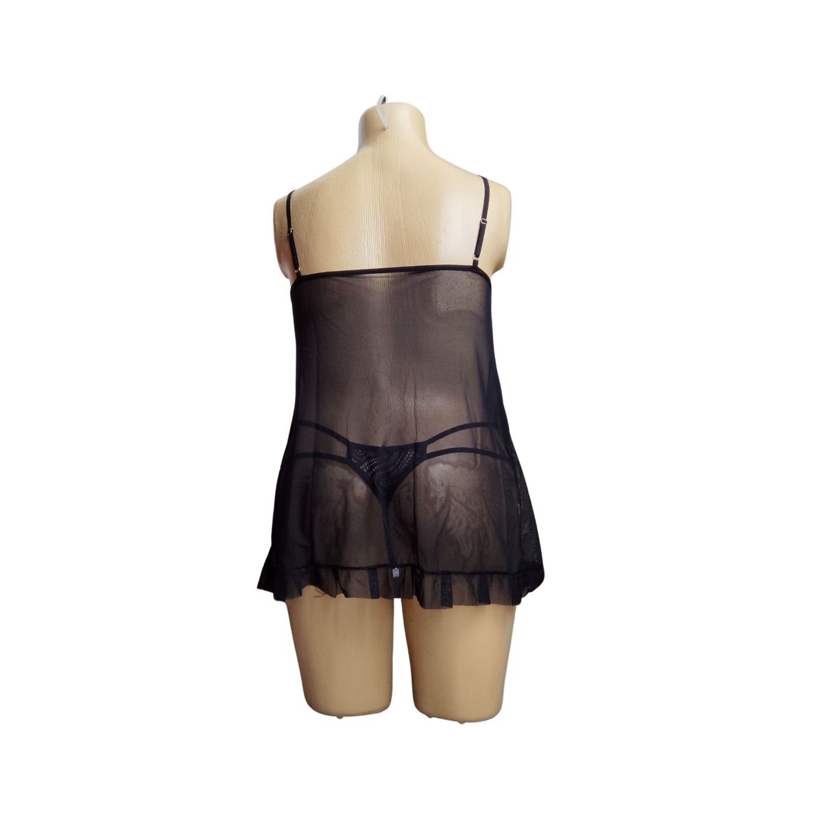 GENERICO - Baby Doll con Tanga Hilo Negro en encaje XXL Curvy Sensual