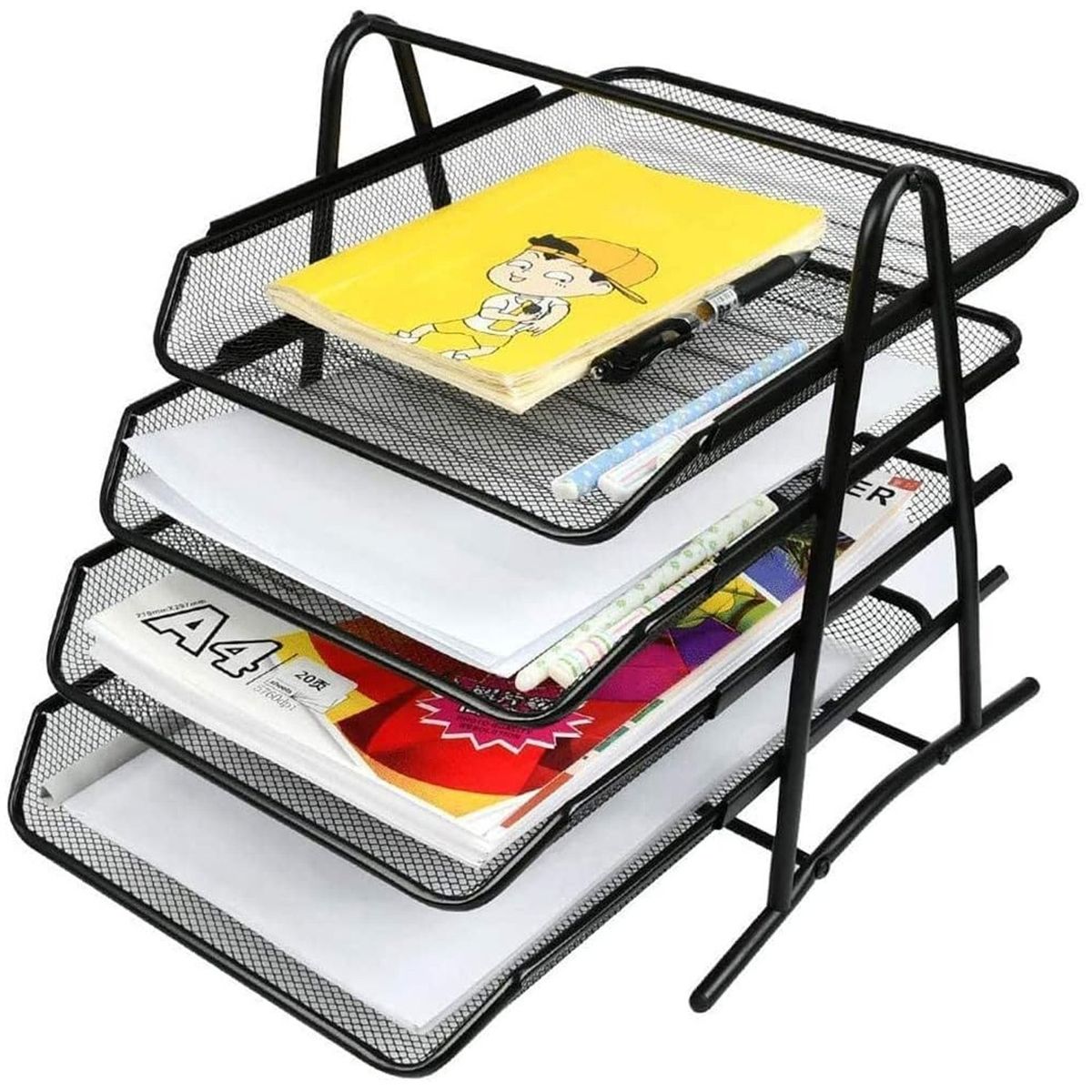 ONE PIXEL - Bandeja De Documentos Metálico De 4 Niveles Para Oficinas