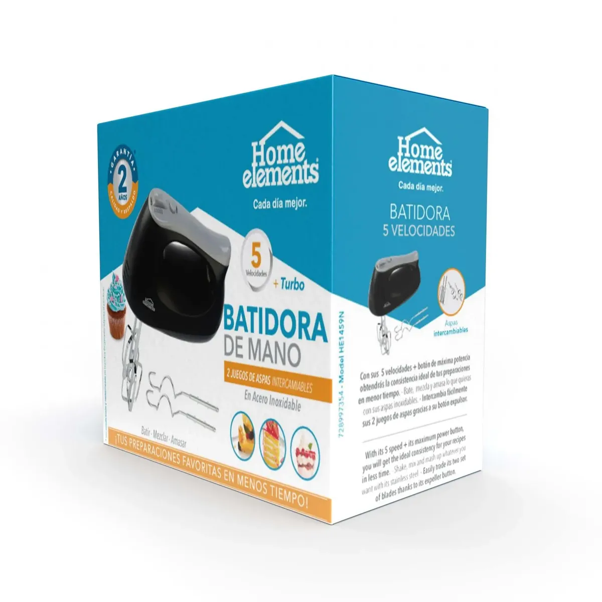 HOME ELEMENTS - Batidora Home Elements He-1459n 5 Velocidades Negra 180w