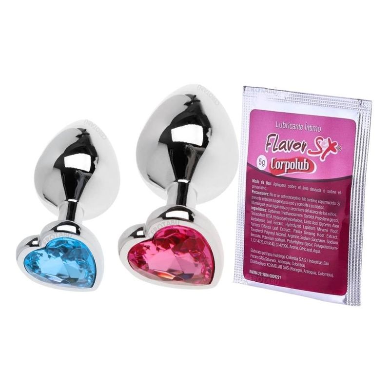 GENERICO - Kit X2 Plug Anal Dilatador En Acero S Y M + Lubricante Anal