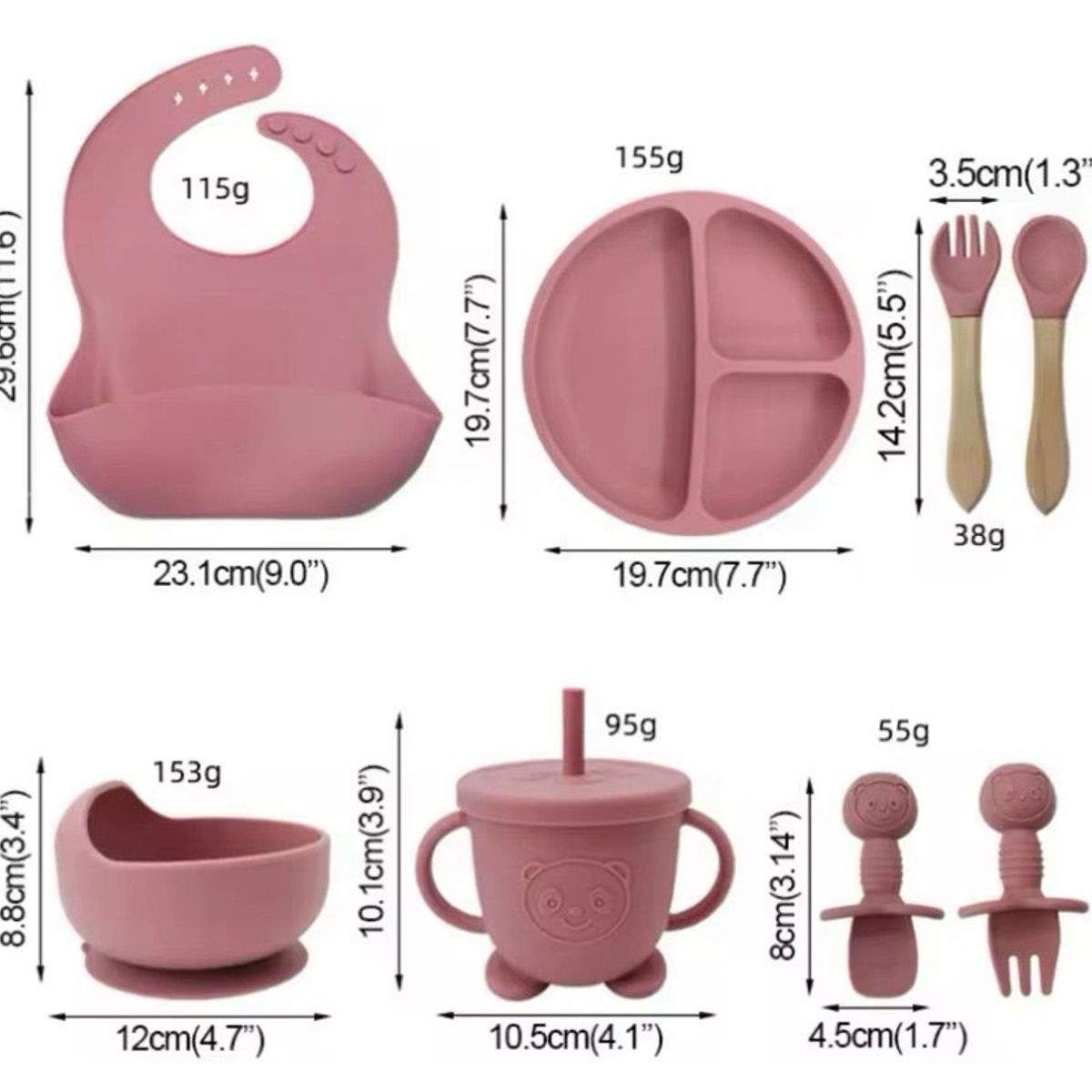 GENERICO - Set de Vajilla Cubiertos Silicona Para Bebé 6 Piezas Babero