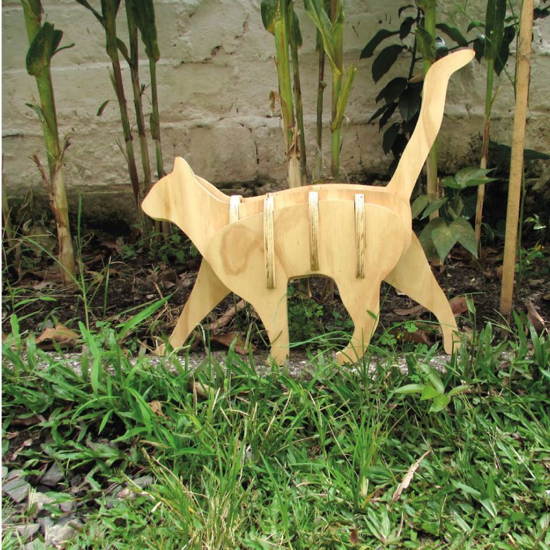 GENERICO - Escultura de Gato Madera Natural