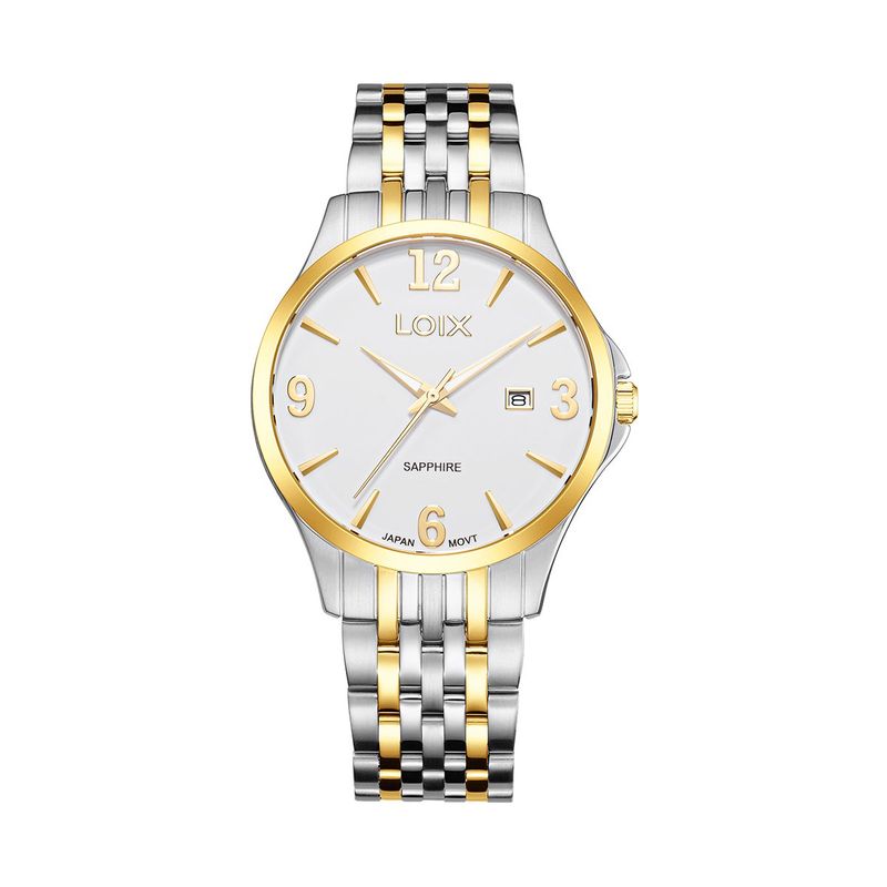 LOIX - Reloj hombre LA2103-3 plateado con dorado tablero blanco