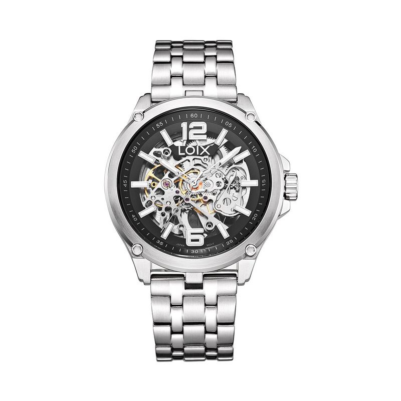 LOIX - Reloj hombre LA2117-1 plateado con tablero negro