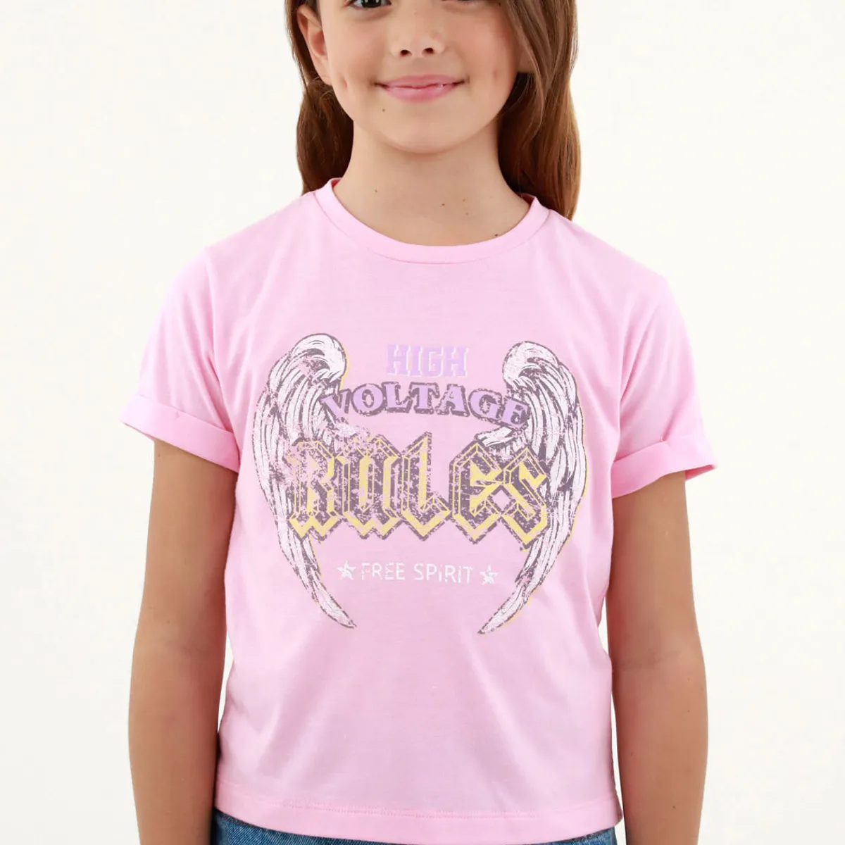 TENNIS - Camiseta básica rosada estampada para niña