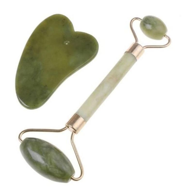 GENERICO - Kit Facial Rodillo Masajeador Jade Y Piedra Gua Sha