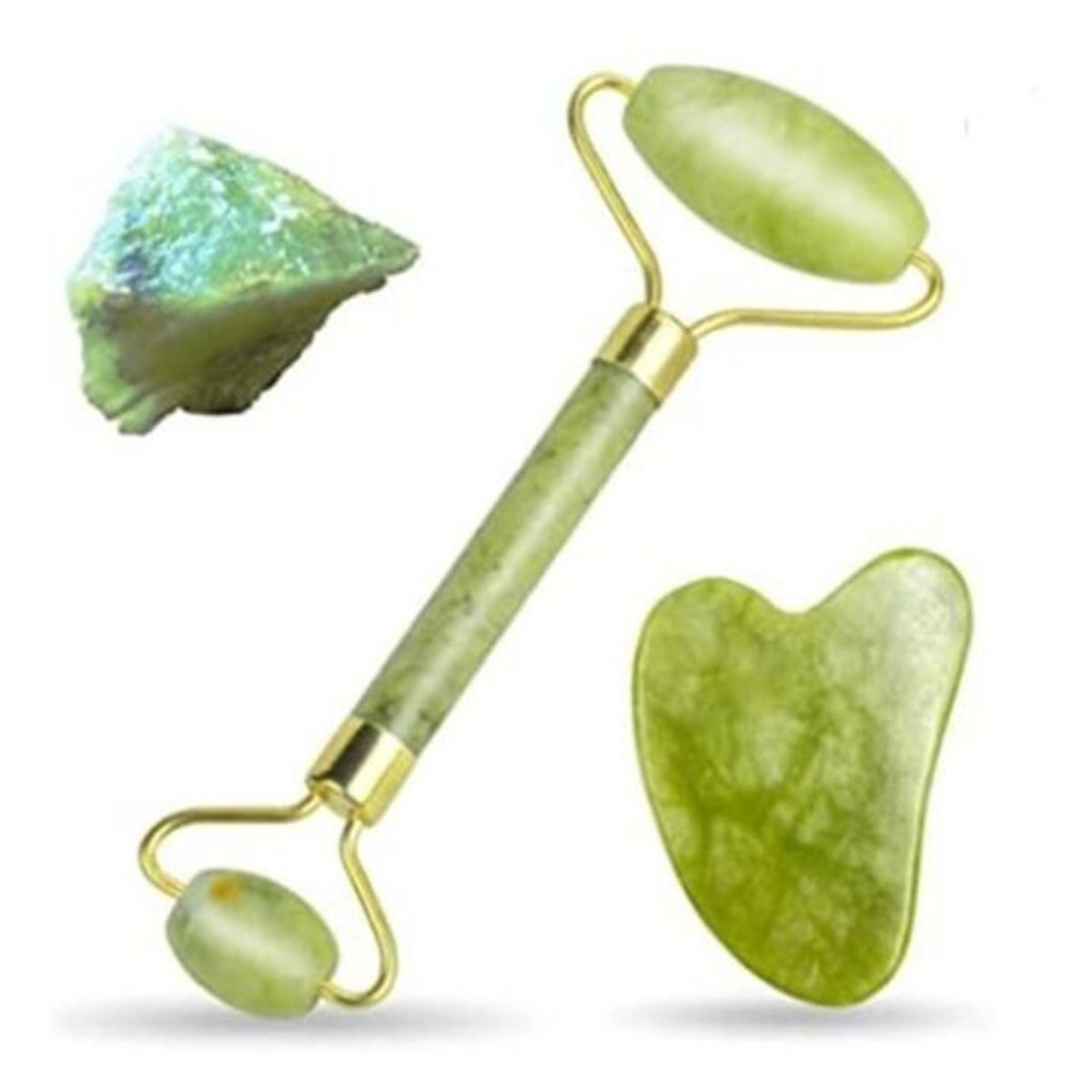 GENERICO - Kit Facial Rodillo Masajeador Jade Y Piedra Gua Sha