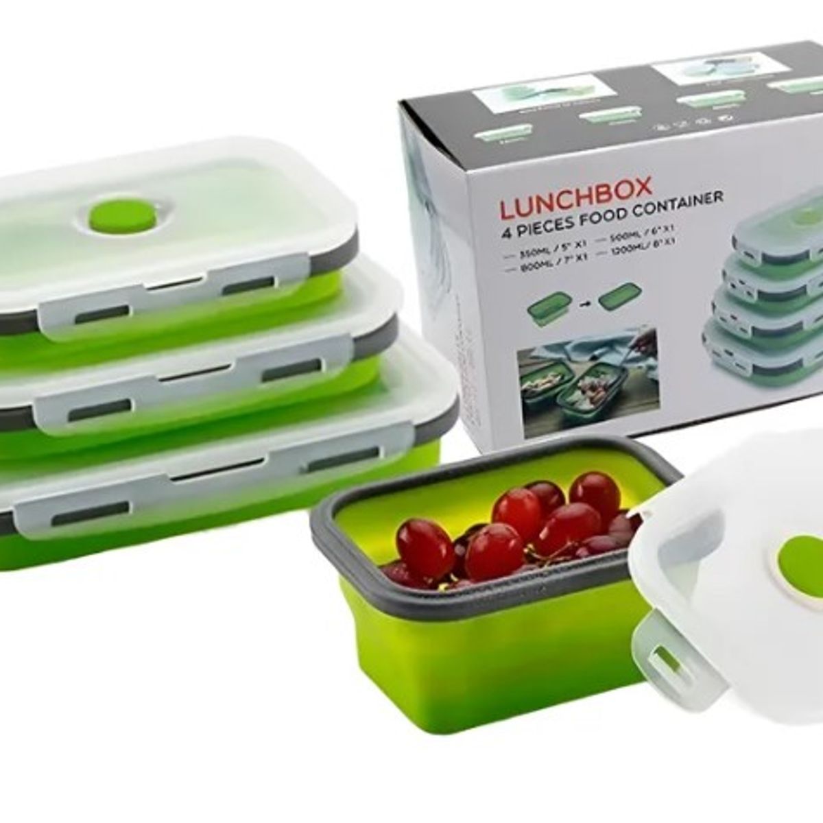 GENERICO - Porta Comida Recipiente Silicona Plegable Expandible X4 Pzs Azul