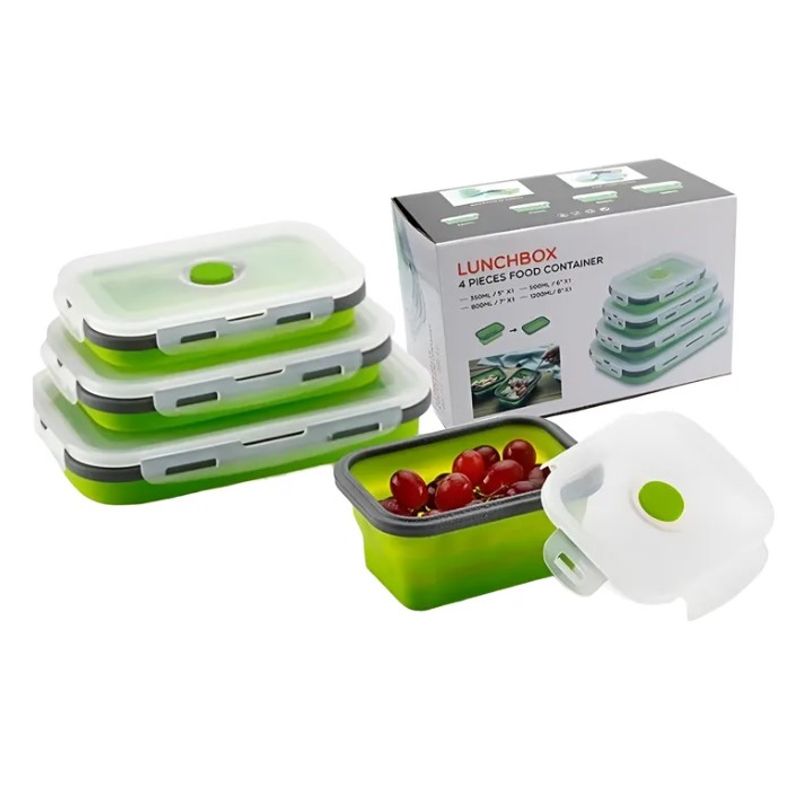 GENERICO - Porta Comida Recipiente Silicona Plegable Expandible X4 Pzs Azul