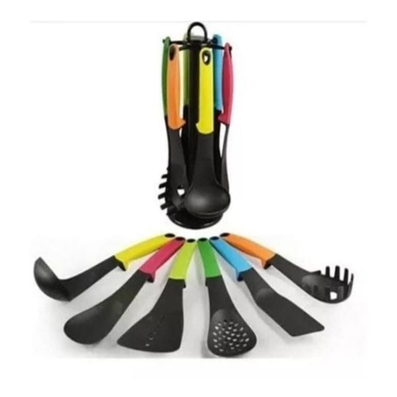 GENERICO - Juego Cucharones Mango Multicolor Antiadherente Cocina Setx6