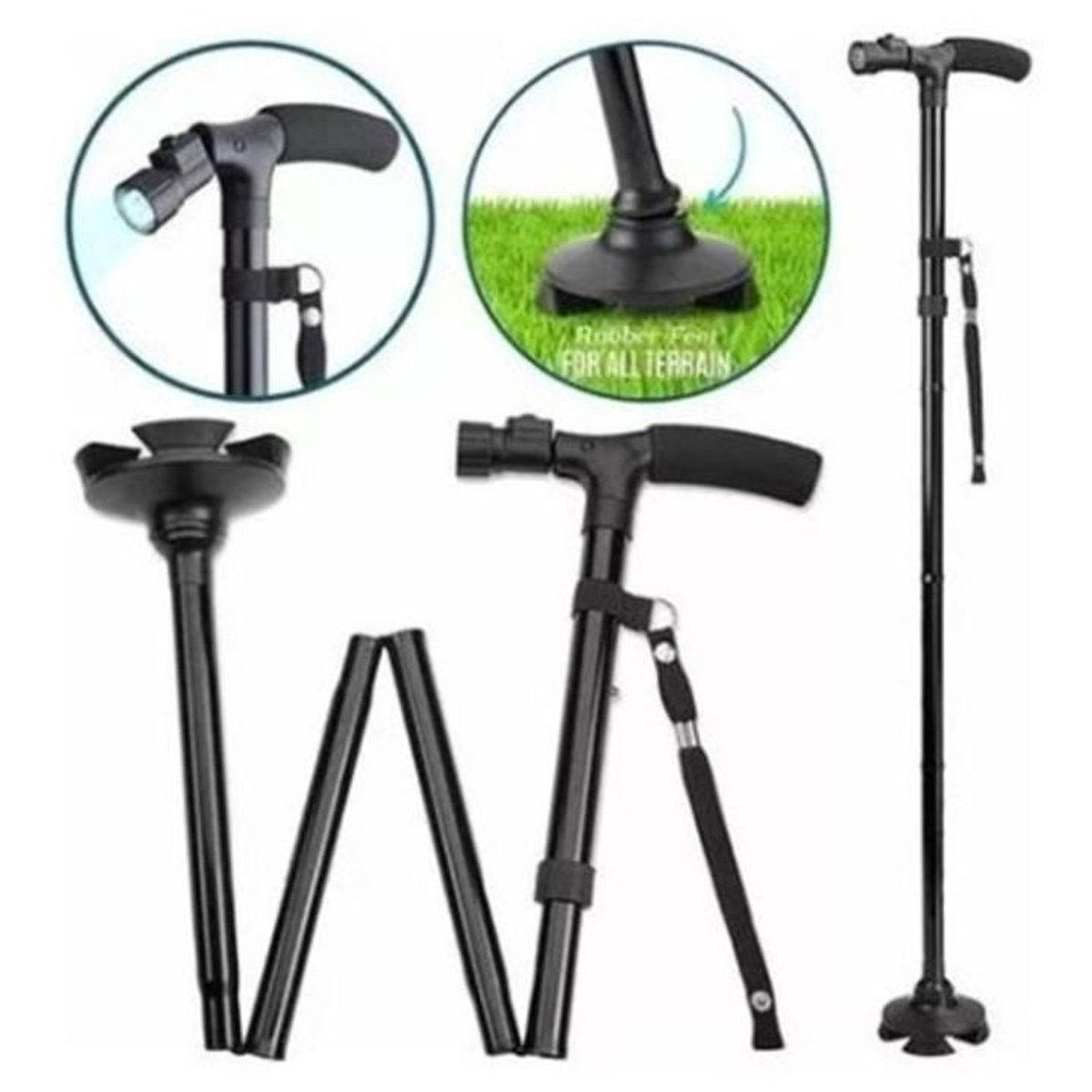 GENERICO - Bastón Ortopédico Con Linterna Luz Led Plegable