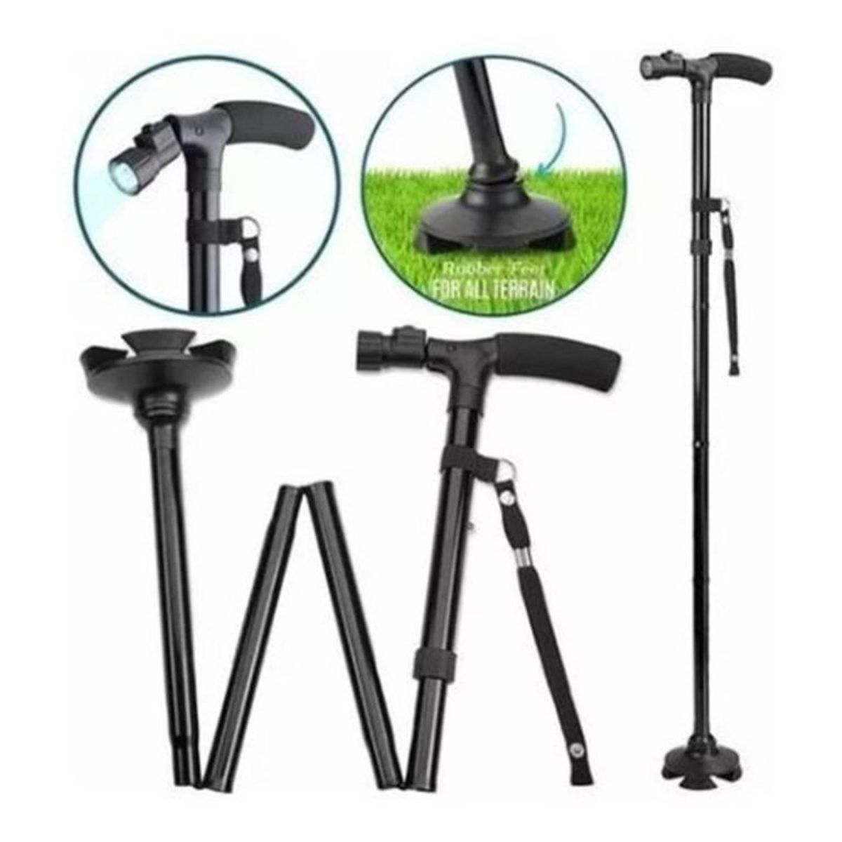 GENERICO - Bastón Ortopédico Con Linterna Luz Led Plegable