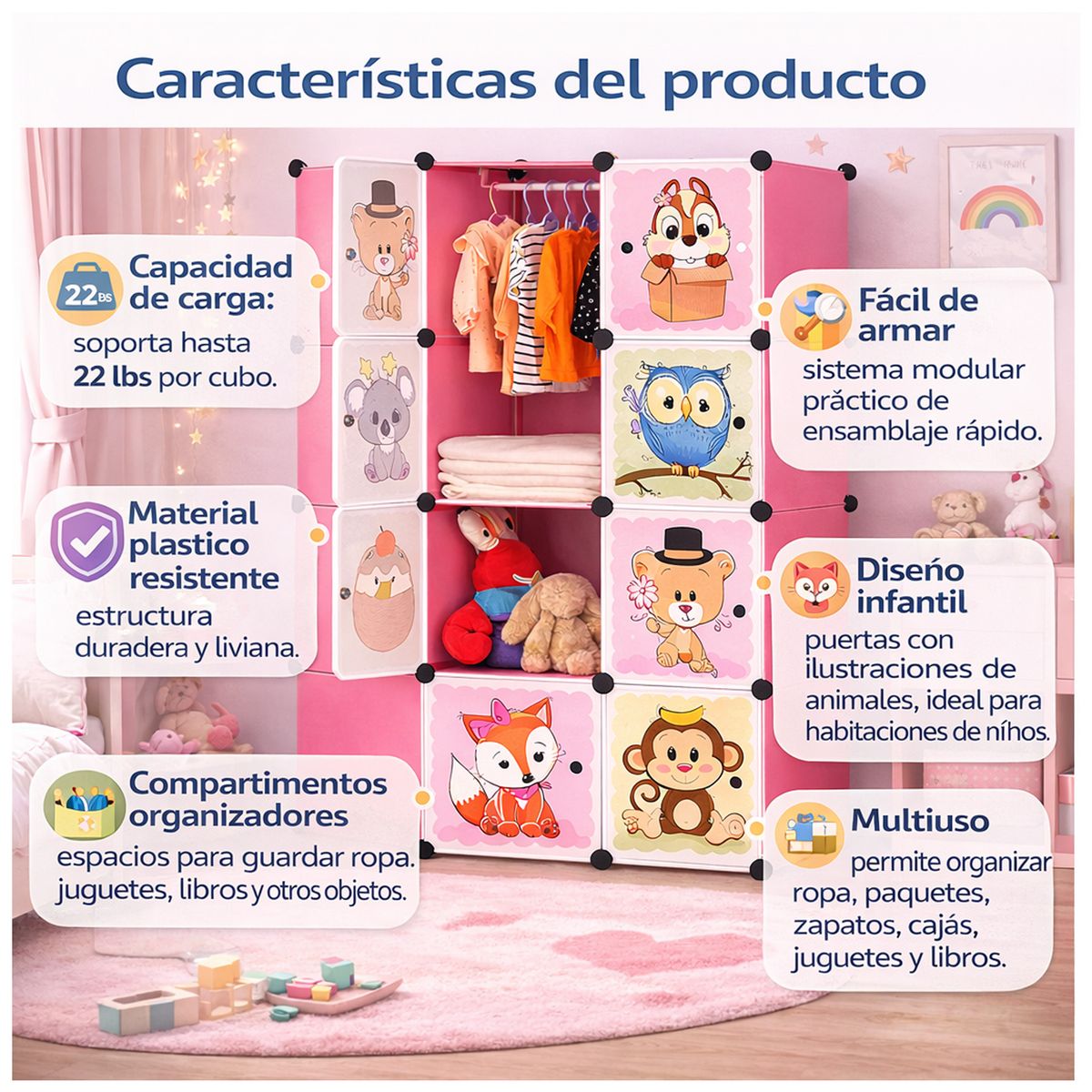 ONE PIXEL - Armario Organizador Ropa Y Juguetes 2 Modulos Closet Portatil