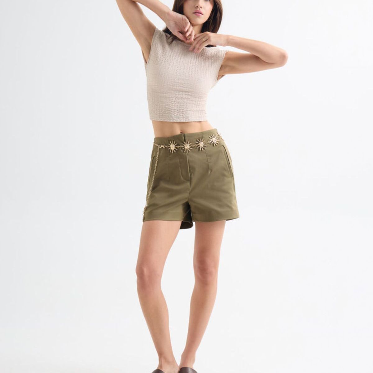 SEVEN SEVEN - Short Tejido Plano Con Pinzas  Para Mujer Verde Seven Seven