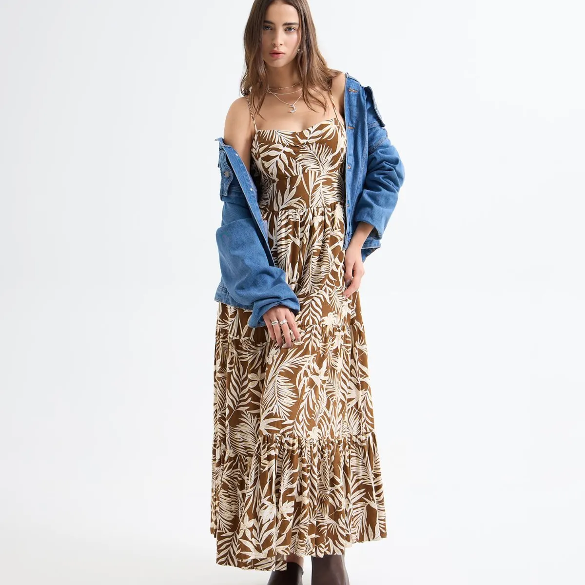 SEVEN SEVEN - Vestido Maxi Estampado  Para Mujer Café Seven Seven