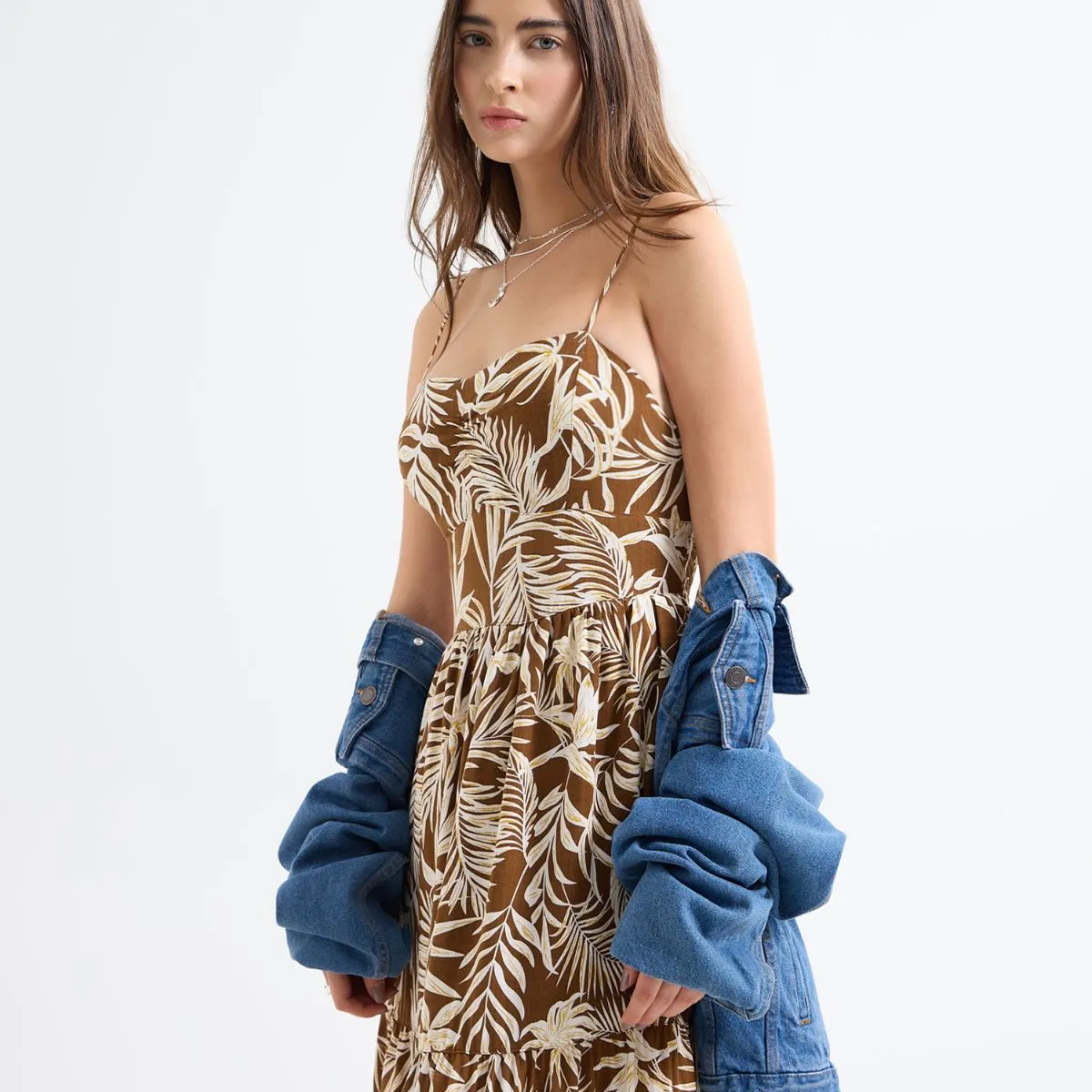 SEVEN SEVEN - Vestido Maxi Estampado  Para Mujer Café Seven Seven