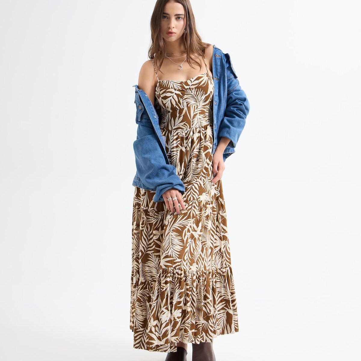 SEVEN SEVEN - Vestido Maxi Estampado  Para Mujer Café Seven Seven