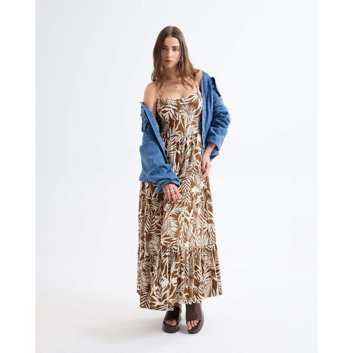 SEVEN SEVEN - Vestido Maxi Estampado  Para Mujer Café Seven Seven