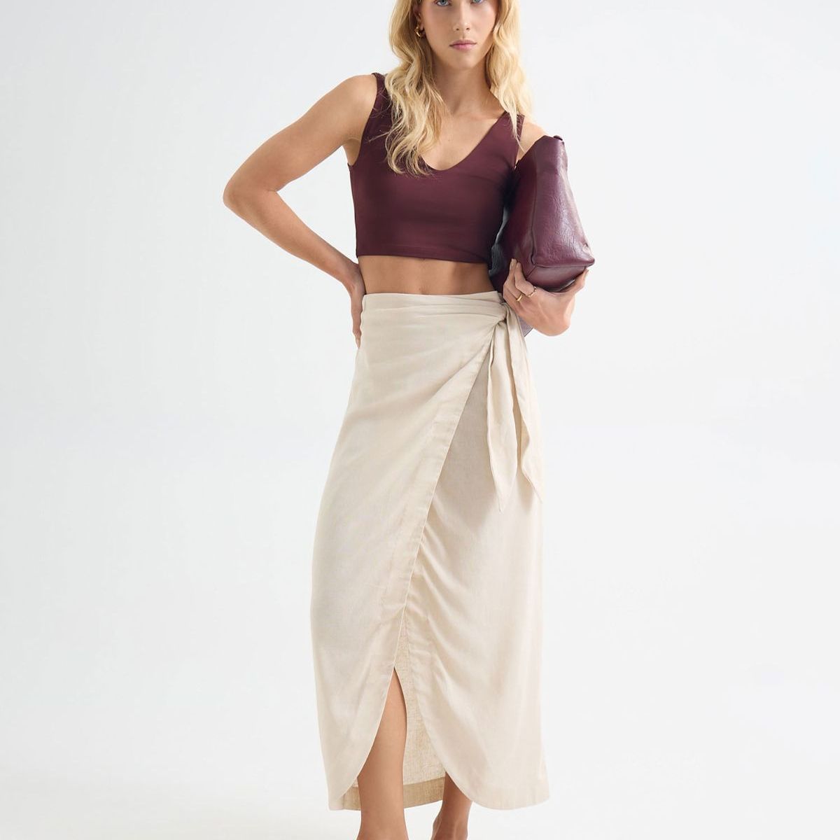 SEVEN SEVEN - Falda En Efecto Lino  Para Mujer Arena Seven Seven