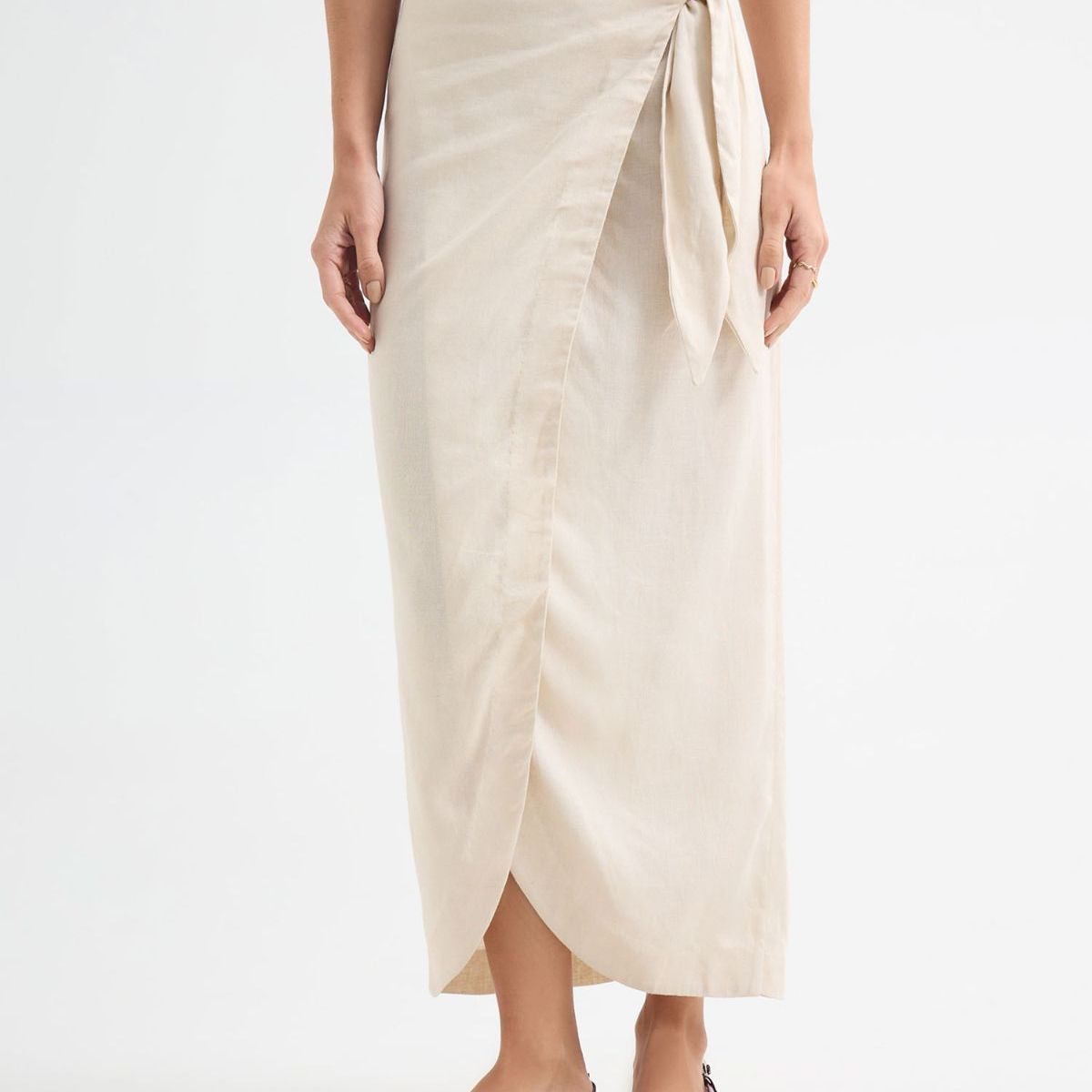 SEVEN SEVEN - Falda En Efecto Lino  Para Mujer Arena Seven Seven