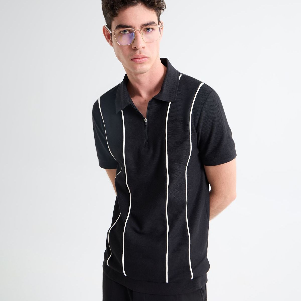 SEVEN SEVEN - Polo Para Hombre Cuello Tejido  Color Negro Marca Seven Seven #45110846