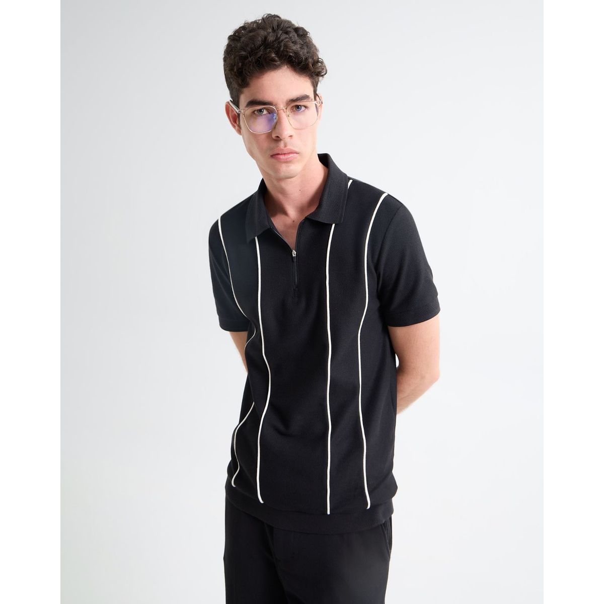SEVEN SEVEN - Polo Para Hombre Cuello Tejido  Color Negro Marca Seven Seven #45110846