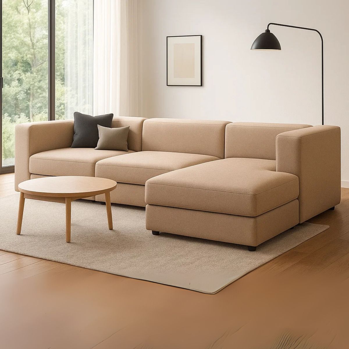 GENERICO - Sofá en L Derecho Lautaro Tela Antifluidos 310x95x71 Beige 5 Puestos