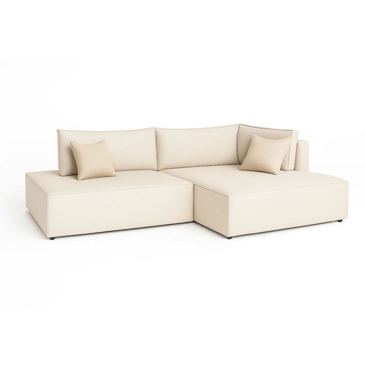 GENERICO - Sofá en L Derecho Leonidas Tela terciopelo 238x78x95 Beige 4 Puestos