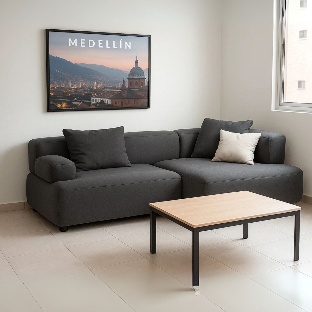 GENERICO - Sofá en L Derecho Noemi Microfibra 240x105x70 Gris 4 Puestos